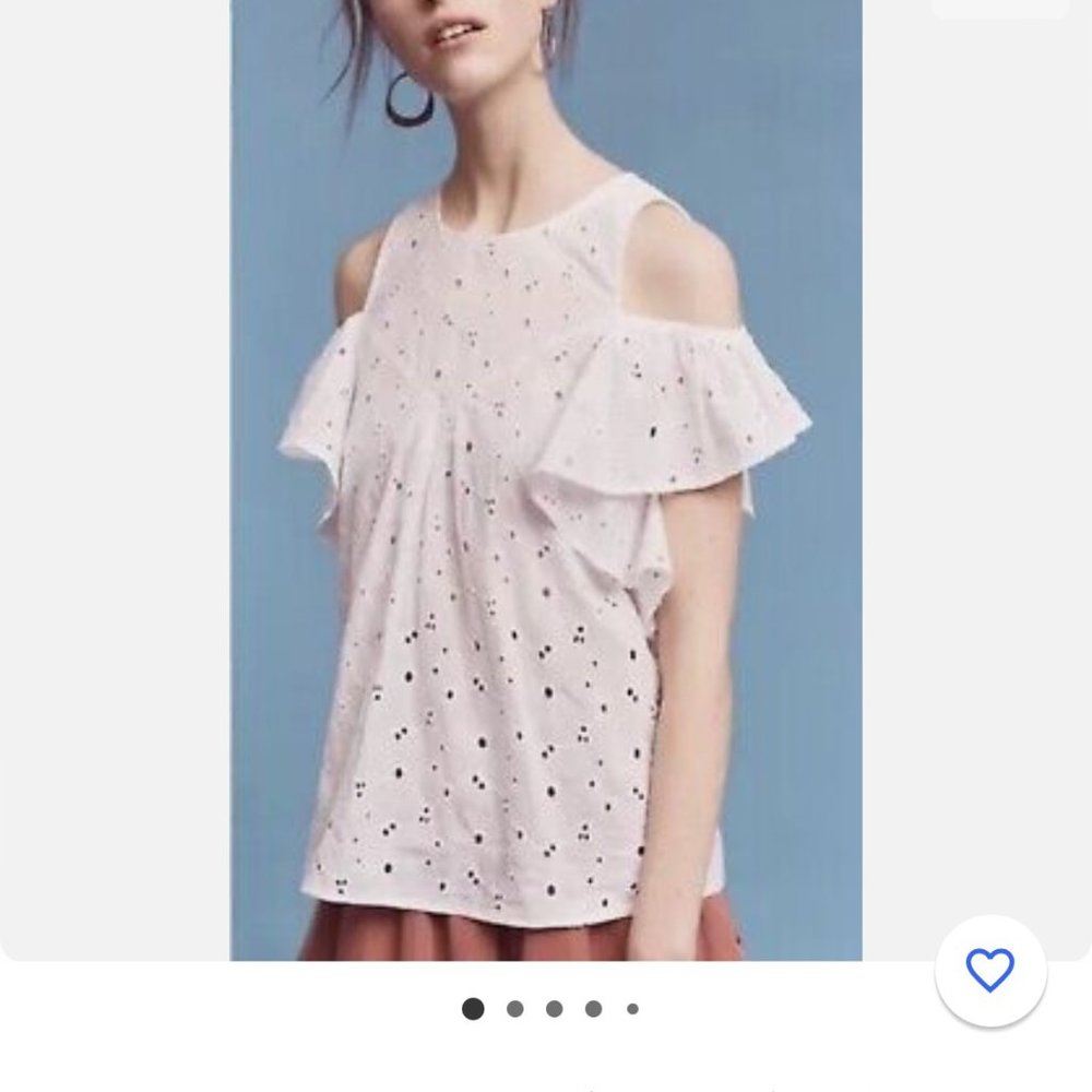 Maeve Anthropologie XS White Eyelet Cold Shoulder top EUC